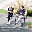 Panchina 2 Posti da Giardino 152x72x95 cm con Braccioli e Tavolino Basso Centrale in Vetro Marrone e Nero   