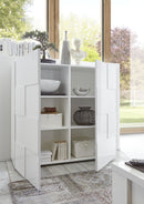 Madia Moderna 2 Ante Design a Scacchi Modello Dama 121x42x111 cm Bianco Lucido