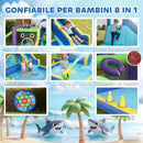 Gonfiabile Tema Squali per Bambini 405x345x235 cm con Scivolo Piscina Acqua-Palline in Tessuto Oxford 840D+420D Multicolore      
