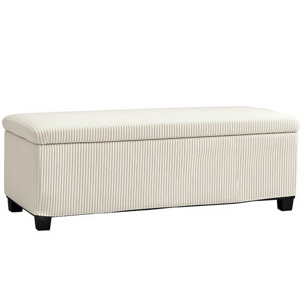 Panca Fondo Letto 112x42x40 cm con Spazio Contenitore da 84L in Tessuto Effetto Velluto a Coste e Acciaio Beige prezzo