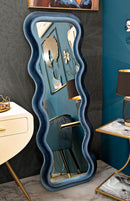 Specchio da Muro Emily Velluto Blu 60x6x160 cm in MDF e Poliestere e Specchio Blu      