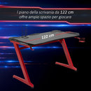 Scrivania Gaming 122x66x96 cm in Metallo e Legno Nero e Rosso