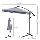 Ombrellone da Giardino Decentrato Ø265x265 cm in Metallo e Poliestere Grigio