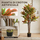 Pianta Artificiale di Croton Multicolore 55x55x120 cm in PEVA e Legno con Vaso Contenitore in PP e Cemento Nero      