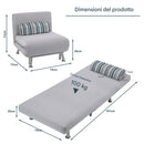 Poltrona Letto Singolo 75x73x73 cm Reclinabile 5 Posizioni in Ferro e Tessuto Grigio      