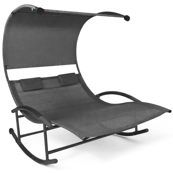 prezzo Dondolo Lounge Letto Matrimoniale da Giardino Basculante con Tettoia in Acciaio e Textilene Grigio