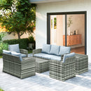 Set da Esterno 6 Pezzi con 2 Tavolini Contenitore 2 Divani e 2 Poltrone in Rattan e Acciaio Grigio