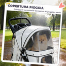 Passeggino per Cani Pieghevole 77x44x102 cm con Copertura Antipioggia Ruote Girevoli e Cuscino Lavabile in Poliestere Grigio      