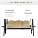 Dondolo 3 Posti da Giardino 208x121x172 cm in Metallo e Tessuto Beige