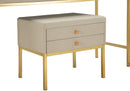 Toeletta Luxury con Specchio e Sgabello 120x45x75 cm in Pino e MDF e Spugna e Specchio e Poliestere e Metallo      