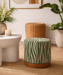 Puff Savana Verde Ø40x40 cm in Compensato e Spugna e Poliestere Verde e Marrone      