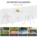 Set Tavolino e 2 Sedie da Giardino in Alluminio Bianco
