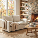 Divano 2 Posti 131x73x80 cm Imbottito con 2 Cuscini e Braccioli in Tessuto Effetto Pelle Traspirante Crema      