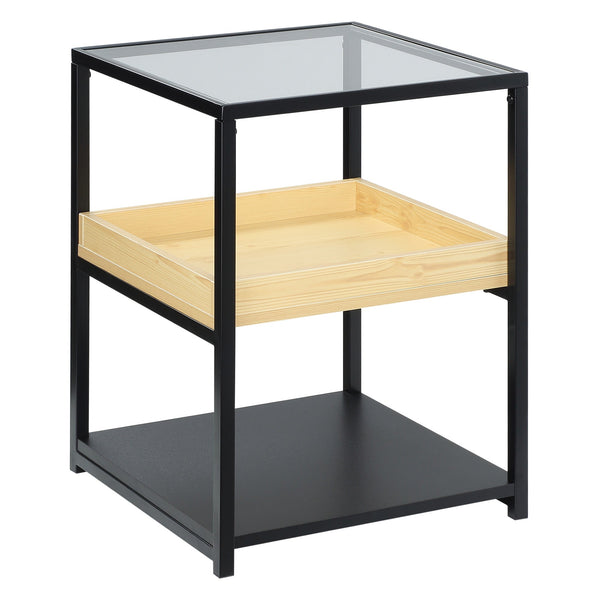 sconto Tavolino da Caffè 3 Ripiani 40x40x55 cm in Acciaio Legno e Vetro Nero