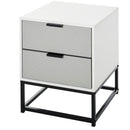 Comodino 39,5x40x48 cm 2 Cassetti in MDF e Acciaio  Bianco e Grigio