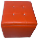 Cubo Pouf Contenitore in Similpelle e Cristalli Renier Arancione