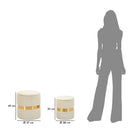 Puff con Contenitore Sheffild Crema Set 2 Pz Ø37x42 cm - Ø28x35 cm in Ferro e MDF e Spugna e Poliestere Crema e Oro      