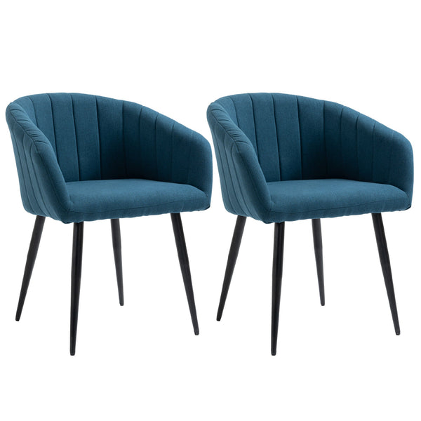 Set 2 Sedie Imbottite in Tessuto Effetto Lino Blu online