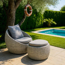 Pouf da Giardino Santorini 68x57x35 cm in Polyrattan Grigio  