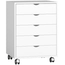 Cassettiera da Ufficio 50x40x67,5 cm con 5 Cassetti per Documenti A3 Ruote e Blocco Bianco      