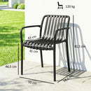 Set 4 Sedie da Esterno Impilabili 55x58,5x81,5 cm Sedie da Pranzo con Schienale Curvo Seduta a Doghe e Braccioli in PP Nero      