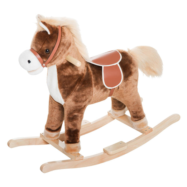Cavallo a Dondolo Cavalcabile in Peluche e Legno Marrone sconto