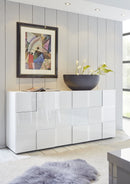 Madia Moderna 3 Ante Design a Scacchi Modello Dama 181x42x84 cm Bianco Lucido