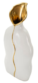 Vaso Uma 16x8x40 cm in Ceramica Bianco e Oro      