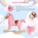Cavallo a Dondolo per Bambini in Legno e Peluche Rosa