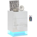 Comodino Moderno a 3 Cassetti con Luce LED 40x35x60 cm Regolabile con Telecomando in Truciolato Bianco Lucido   