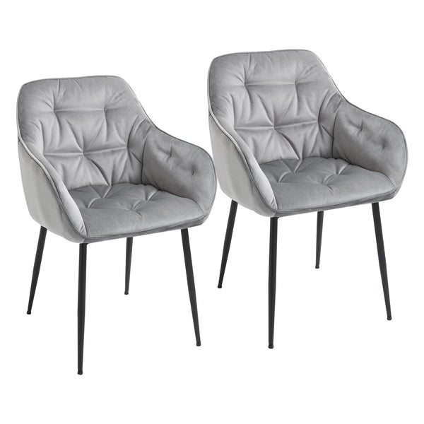 Set 2 Sedie Imbottite 59,5x55,5x83,5 cm in Velluto Grigie online