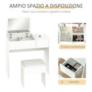 Consolle Trucco con Specchio e Sgabello 80x40x79 cm in Legno Bianca
