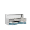 Letto Singolo A Scomparsa Kando Con Divano Con Materasso Bianco Frassino e Azzurro      