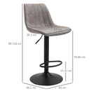 Set 2 Sgabelli con Schienale 43x46,5x89-110 cm in Microfibra Grigio