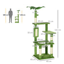 Albero Tiragraffi per Gatti Multilivello 49x49x142 cm con Amaca in Peluche e Sisal Verde 