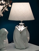 Lampada da Tavolo Shiney Ø30x51 cm in Ceramica e Ferro e Tessuto Bianco e Argento      