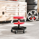Sgabello da Officina Altezza 40-51 cm con Ruote Capacità fino a 135 kg con Vassoi Porta Utensili in Acciaio e Pelle Finta Rosso      