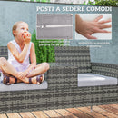 Panchina da Esterno 2 Posti 137x59x82 cm con Tavolino da Caffè in Acciaio e Rattan PE Grigio      