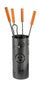 Trespolo per Attrezzi Camino Cilindrico Sagoma Faccine con Paletta Scopino Attizzino e Pinza Ø15,2x62 cm in Ferro Verniciato Grigio Martellato