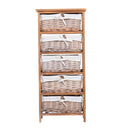 Mobiletto con 5 Cesti per Casa in Vimini e Legno di Platano legno e bianco 40x29x90 cm