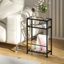 Tavolino da Salotto 40x18x62 cm Design Compatto 3 Ripiani in Vetro e Acciaio Nero 