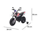 Moto Elettrica per Bambini Aprilia RX-125 Small 12V Cross Sedili In Pelle Luci Led Bluetooth Sospensioni a Molla Bianco