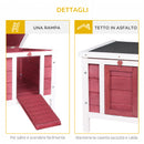 Conigliera 51x42x43 cm con Tetto Apribile in Asfalto Rampa Antiscivolo in Legno Rosso      