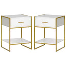Set 2 Comodini Moderni con Cassetto e Ripiano Aperto 45x40x60 cm in MDF e Acciaio Bianco e Oro