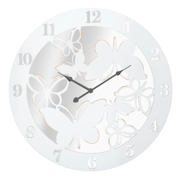 Orologio da Muro Bianco Butterfly Ø55x4,5 cm in Ferro MDF e Specchio Bianco acquista