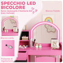 Set Toeletta Trucco per Bambini 2 in 1 con Specchio Luce LED 88,6x38,8x96,9 cm e Sedia in MDF Rosa      
