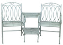 Panchina 2 Posti da Giardino con Tavolino 155x68,5x91,5 cm in Ferro Ragusa Verde