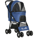 Passeggino per Cani Taglia XS e S 81x48x99 cm con Cesto Cuscino e 2 Guinzagli Nero e Blu Scuro   