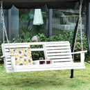 Dondolo 3 Posti da Esterno 150x75x53 cm con Tavolino Centrale e Portabicchieri in Legno e Metallo Bianco      