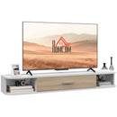 Mobile TV Sospeso 120x26x16 cm per TV fino a 50 Pollici con Vani Aperti e Armadietto in Melamina Bianco e Rovere      
